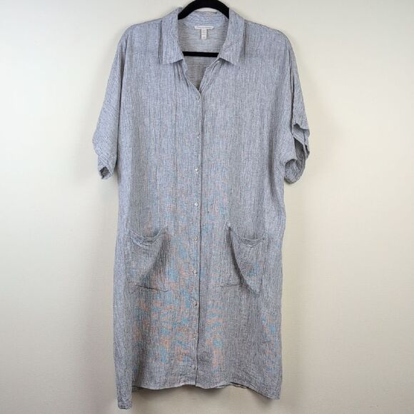 Eileen Fisher Organic Linen Crinkle Shirt Dress Boxy Lagenlook Size L - Picture 12 of 12